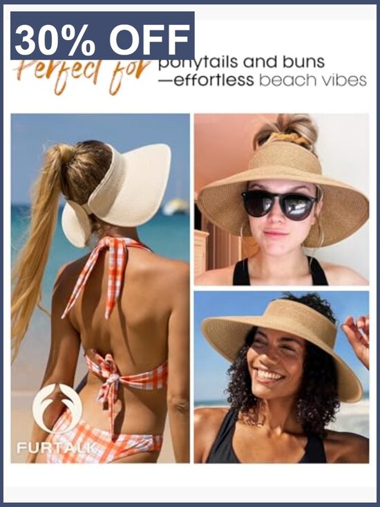 Wide Brim Straw Sun Visor Hat UPF 50+ Packable Beach Travel main image 5